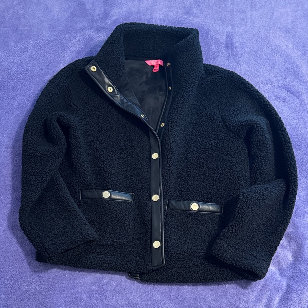 Lilly Pulitzer Kamey Sherpa Jacket, Onyx Medium NWOT